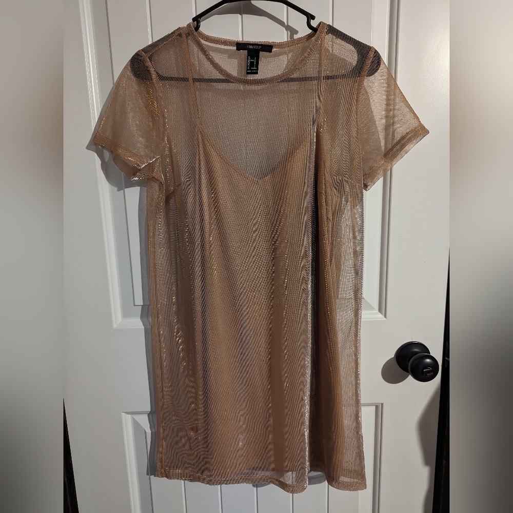 Rose Gold relaxed fit, layered mesh dress